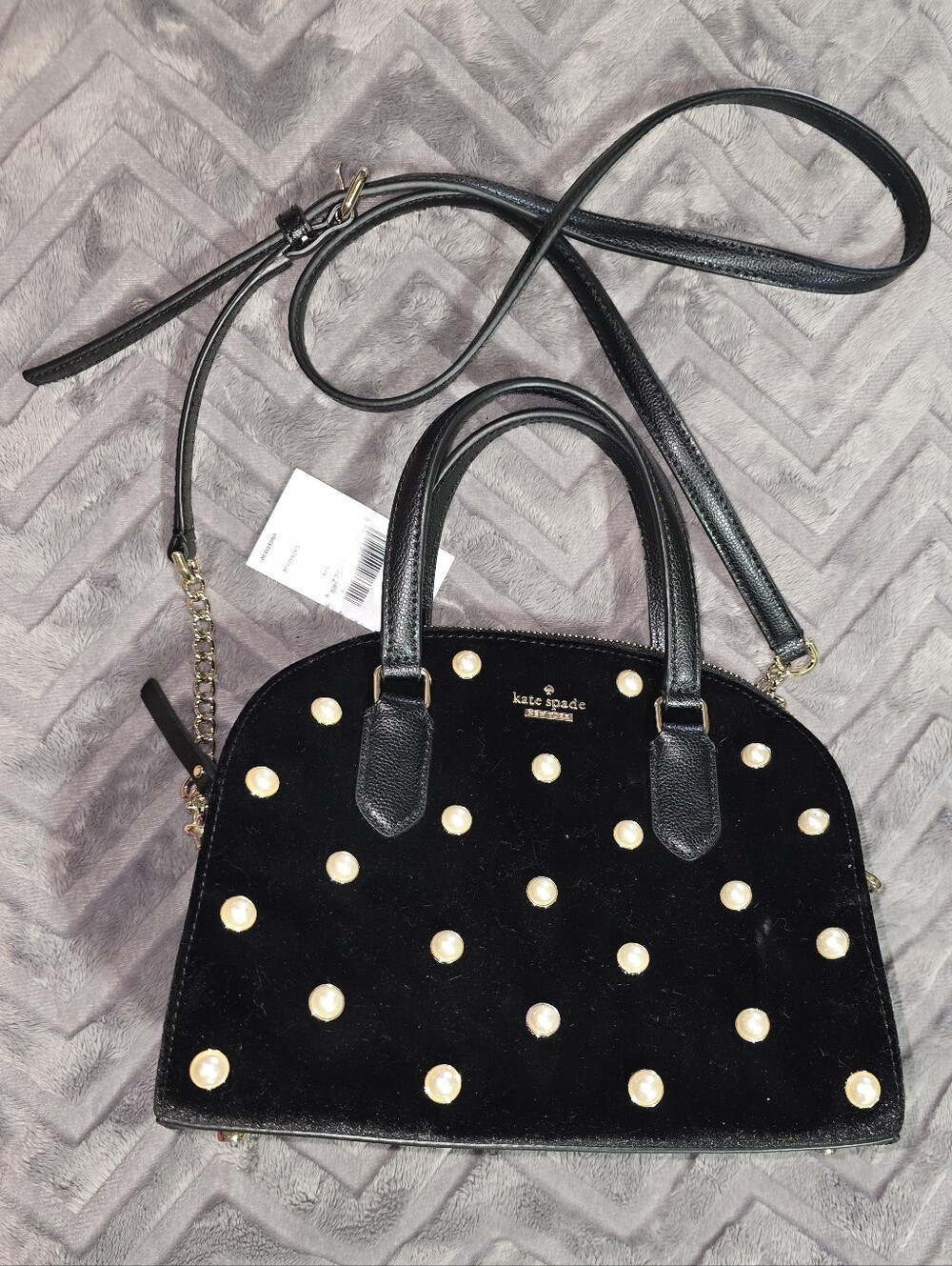 NWT Kate Spade Laurel Way Velvet Reiley Pearl Studded Satchel Crossbody